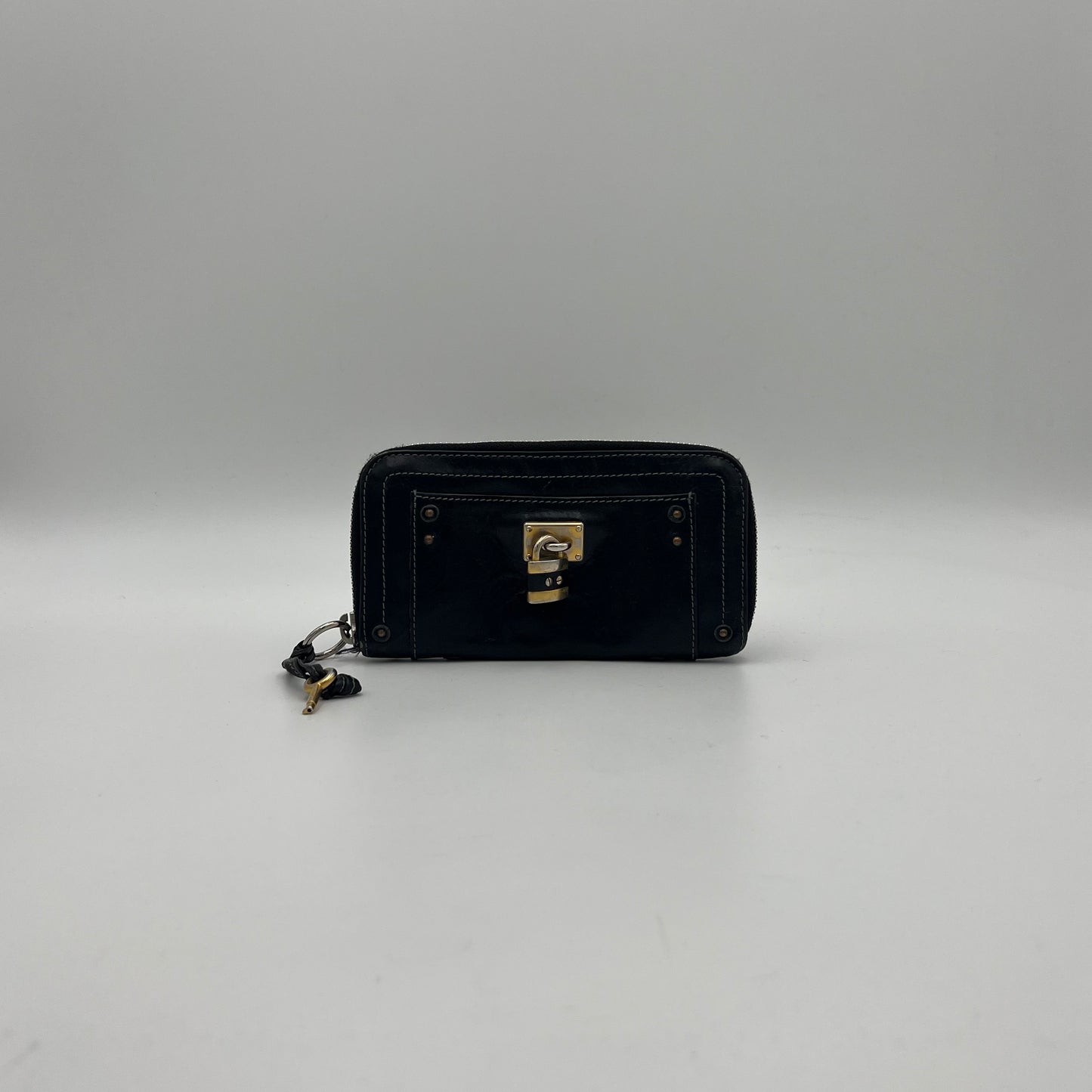 Chloe Black Leather Paddington Zip Around Long Wallet