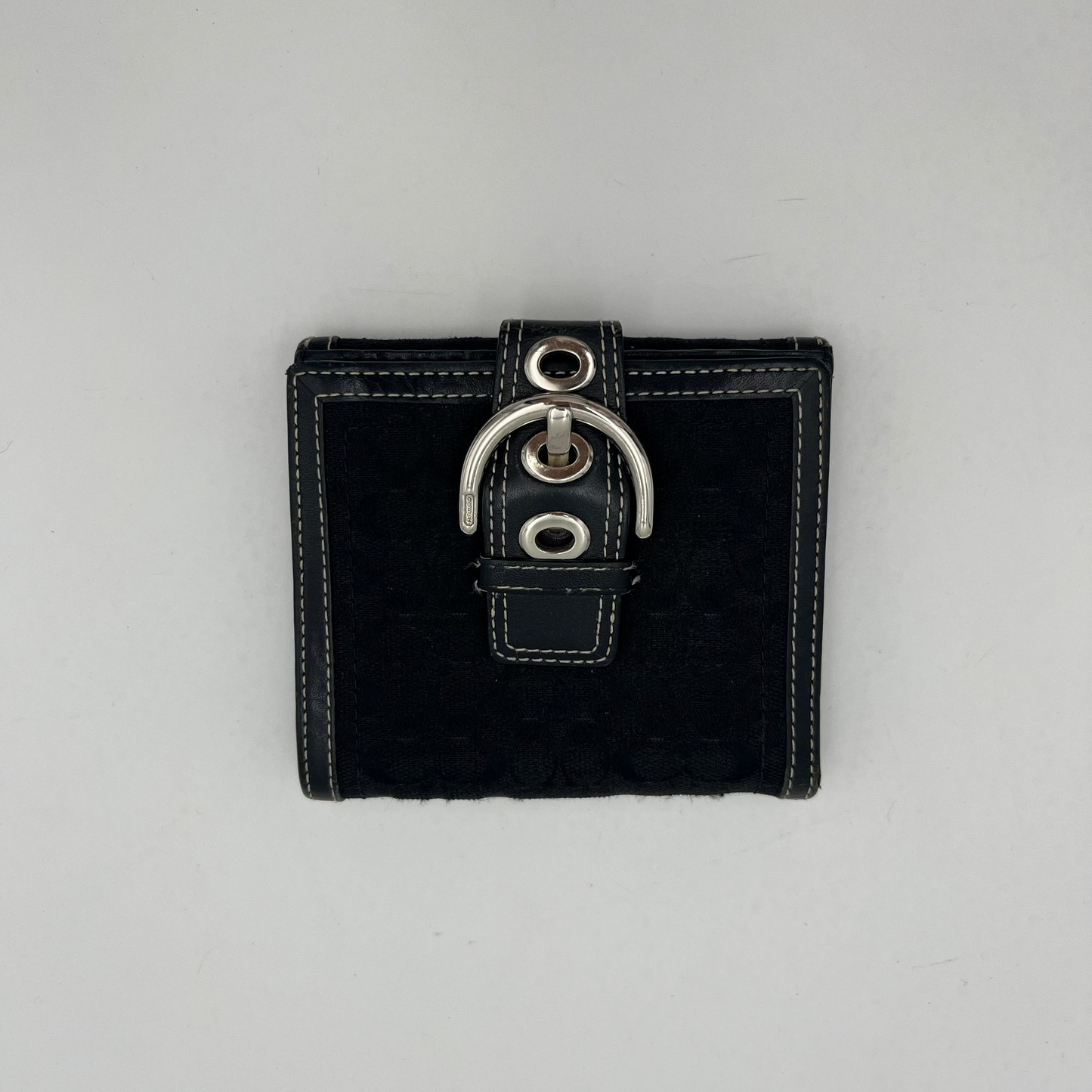 Coach Black Signature Canvas Buckle Soho Compact Bifold Wallet