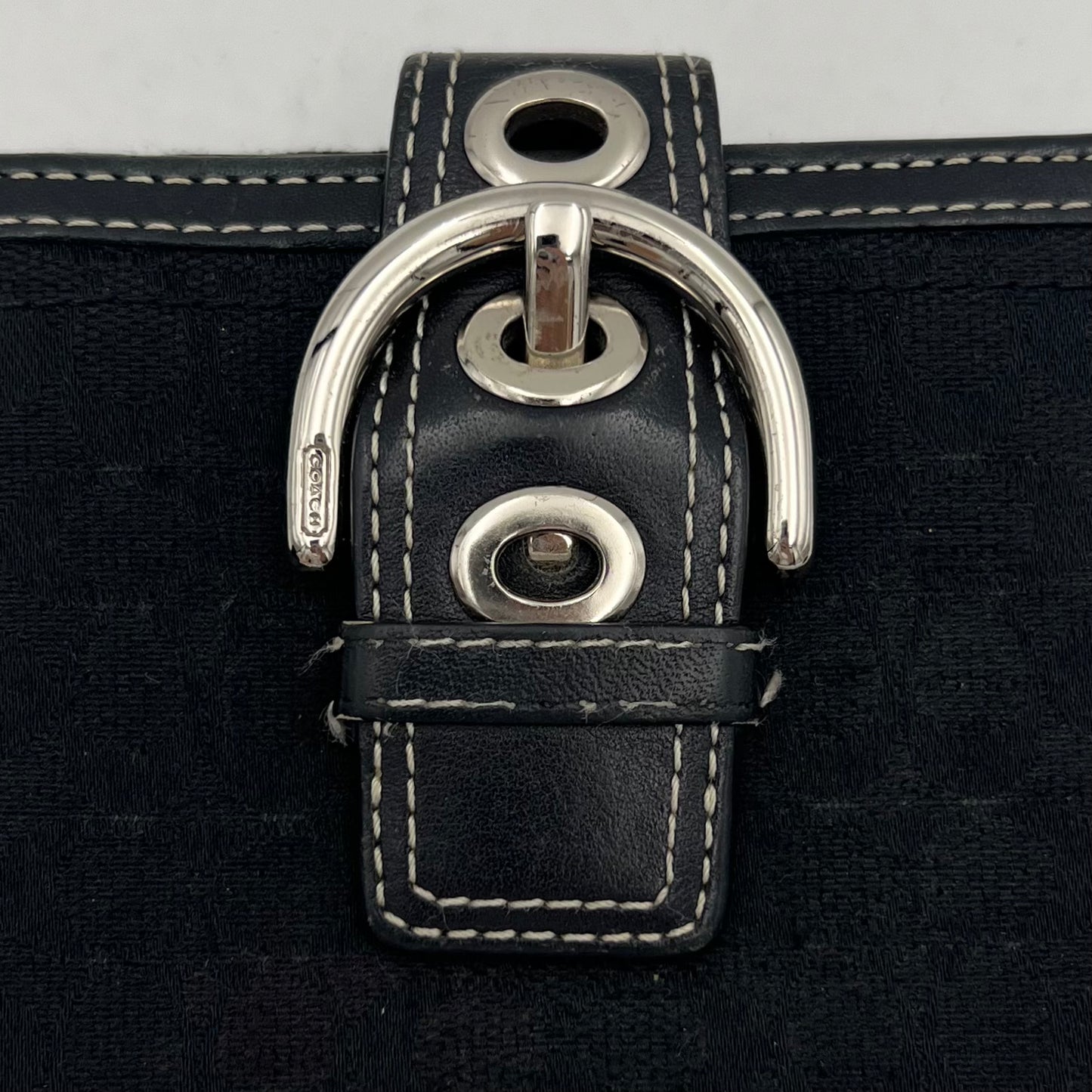 Coach Black Signature Canvas Buckle Soho Compact Bifold Wallet