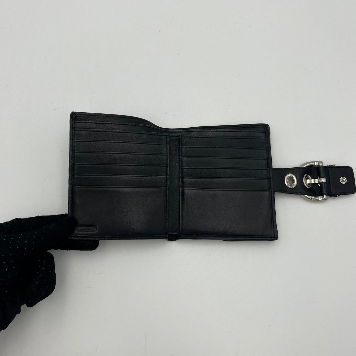 Coach Black Signature Canvas Buckle Soho Compact Bifold Wallet
