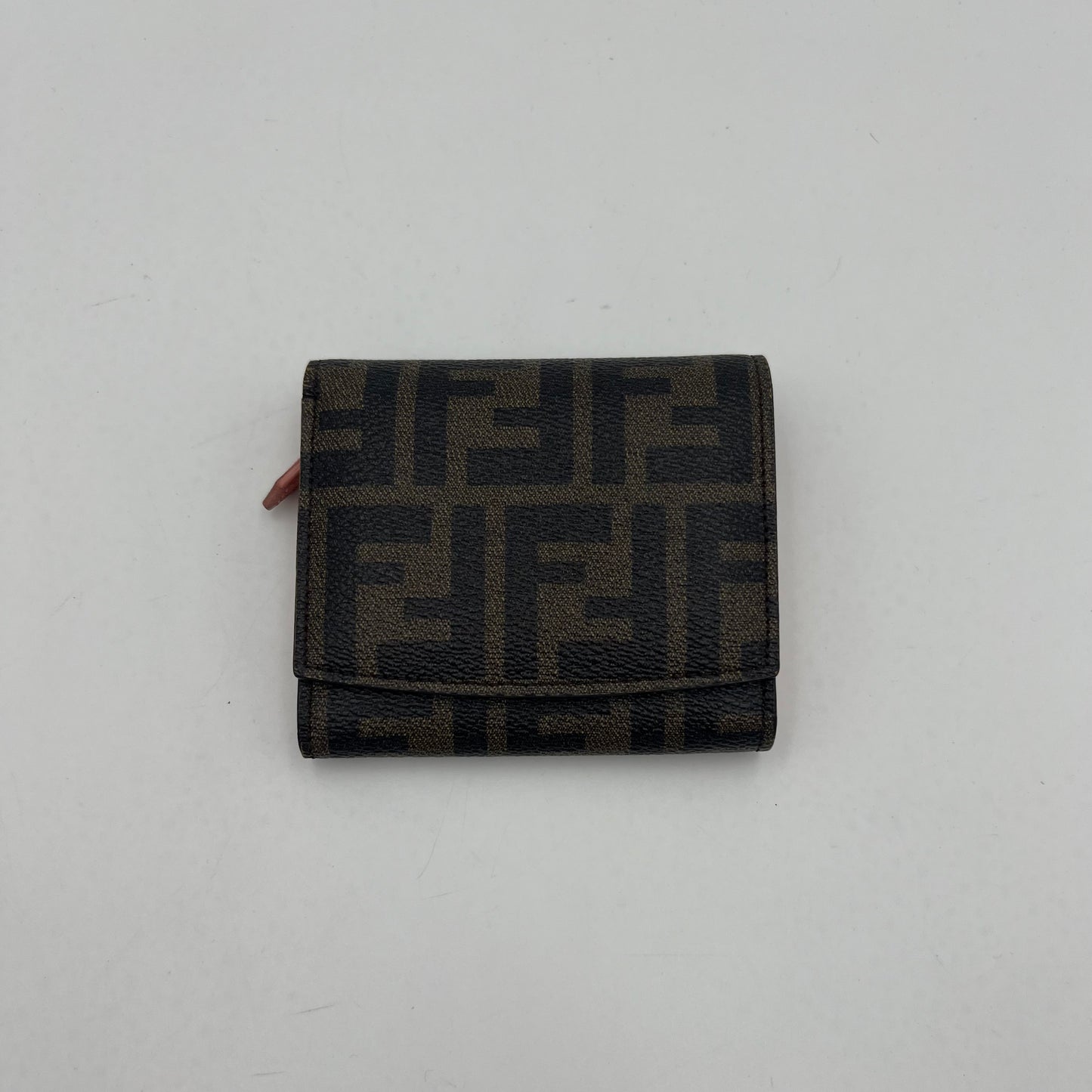 Fendi Tobacco Zucca Coated Canvas and Pink Leather Short Bifold Wallet
