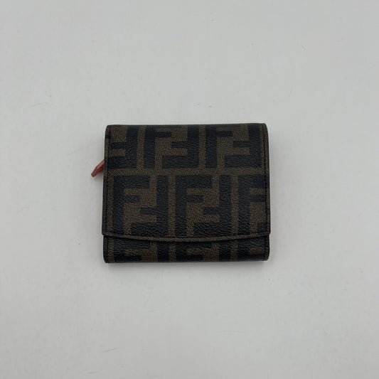 Fendi Tobacco Zucca Coated Canvas and Pink Leather Short Bifold Wallet
