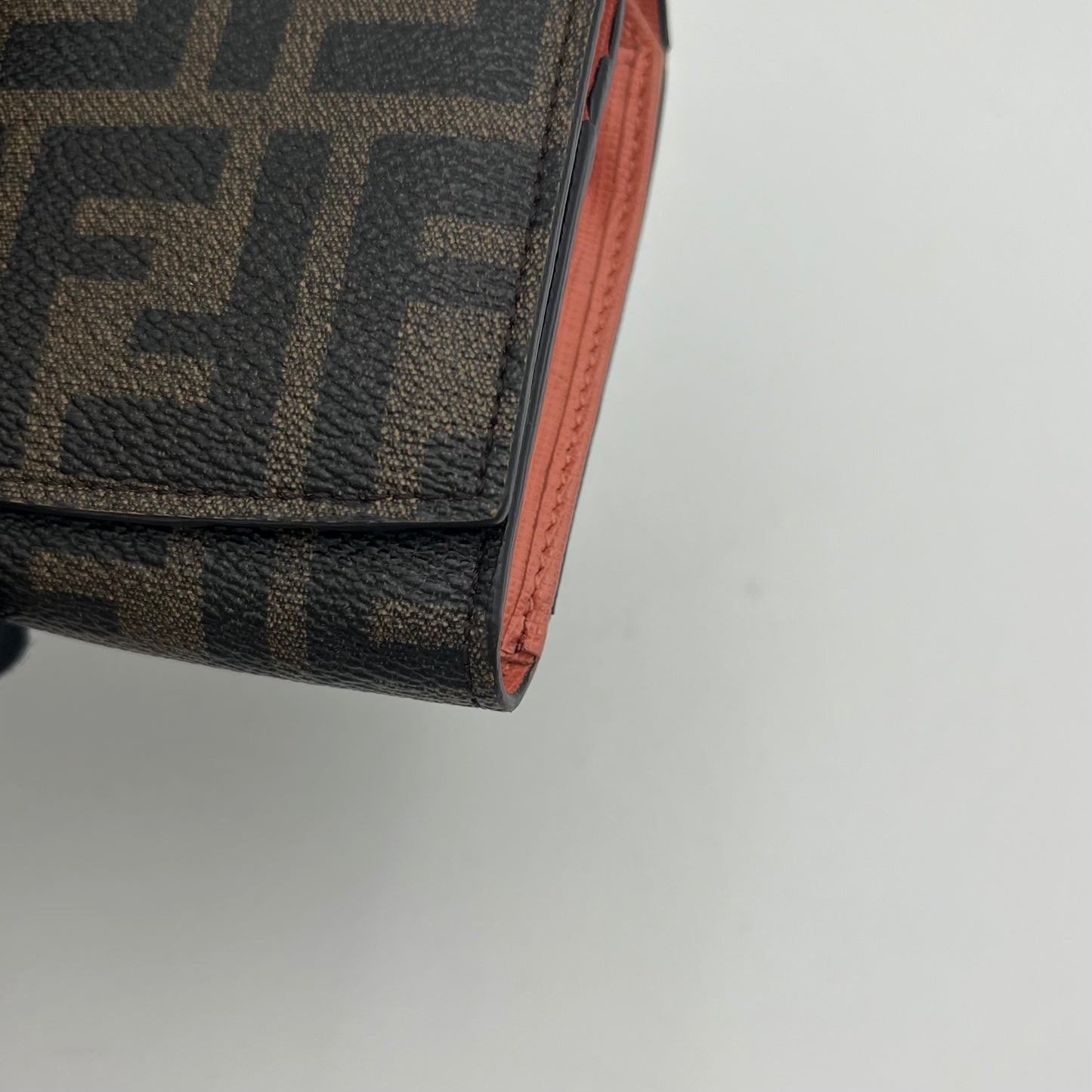 Fendi Tobacco Zucca Coated Canvas and Pink Leather Short Bifold Wallet
