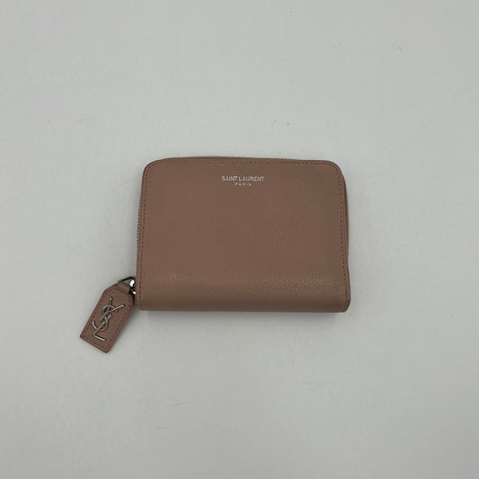 YSL Pale Pink Grained Leather Rive Gauche Compact Zip Around Wallet