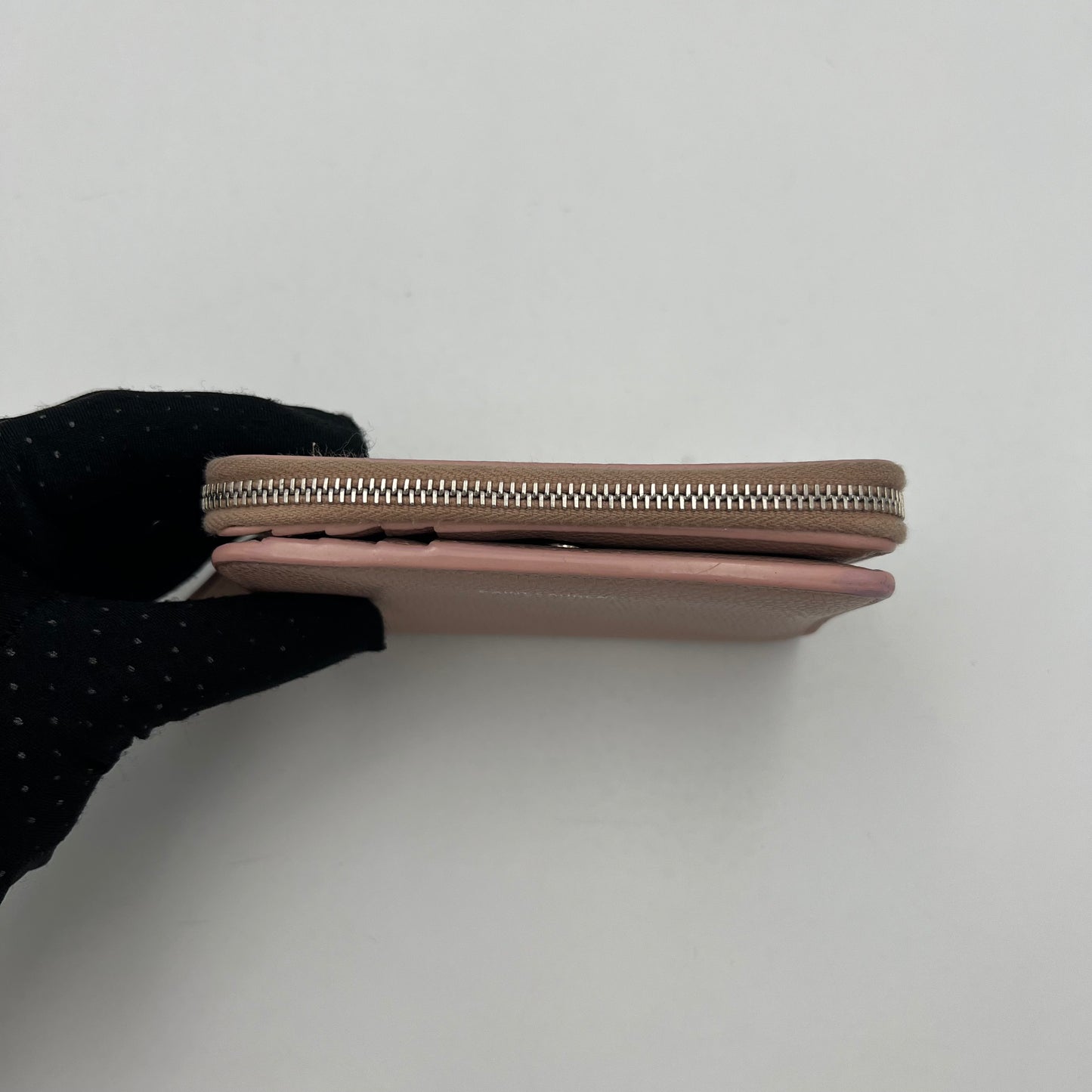 YSL Pale Pink Grained Leather Rive Gauche Compact Zip Around Wallet