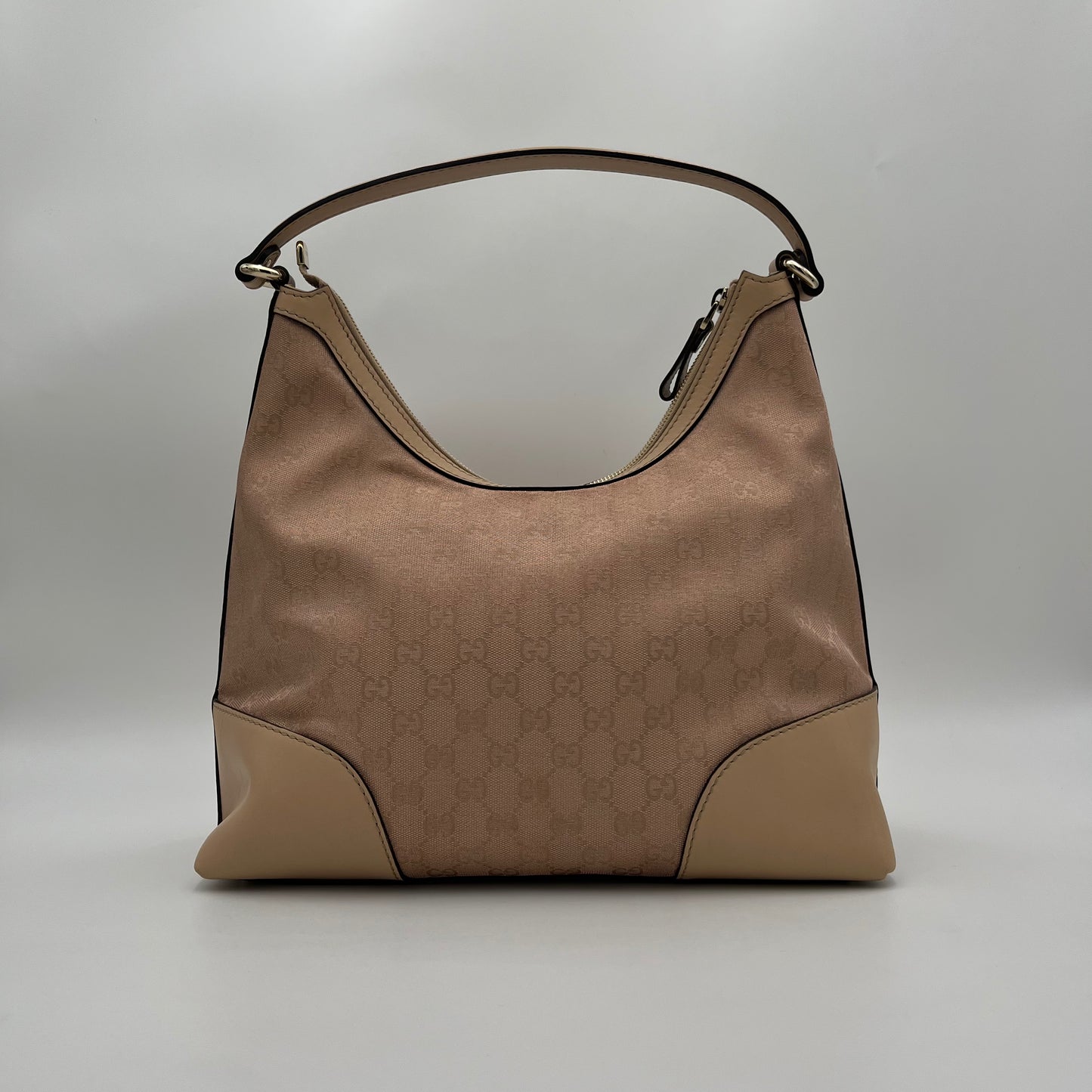 Gucci Pink Monogram Canvas and Beige Leather Lovely Heart Hobo Bag