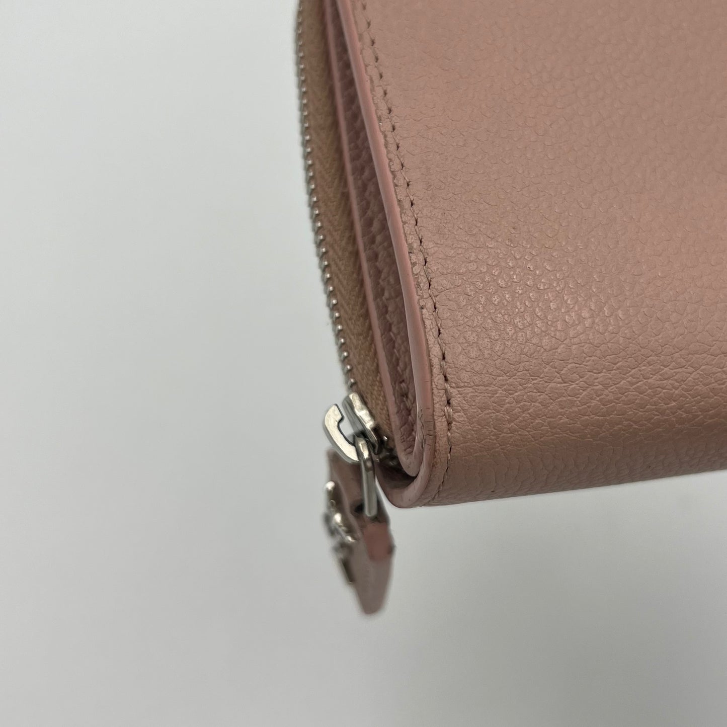 YSL Pale Pink Grained Leather Rive Gauche Compact Zip Around Wallet