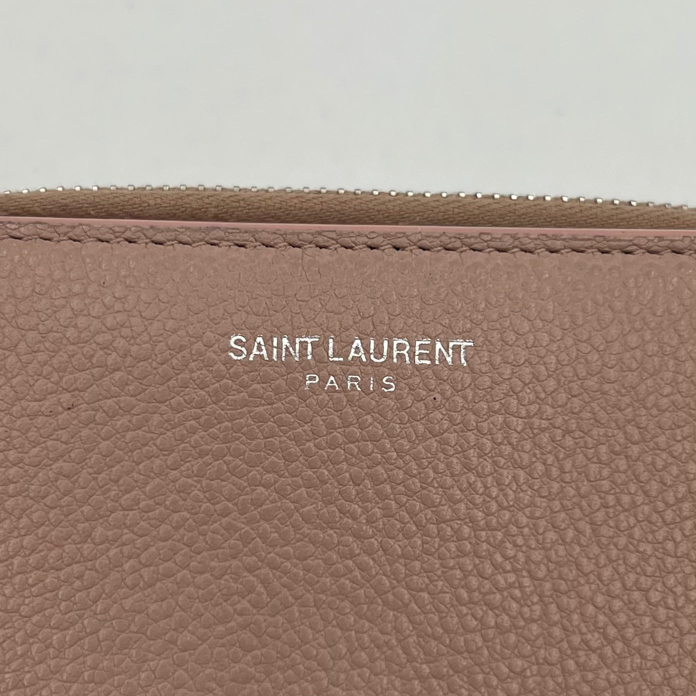 YSL Pale Pink Grained Leather Rive Gauche Compact Zip Around Wallet