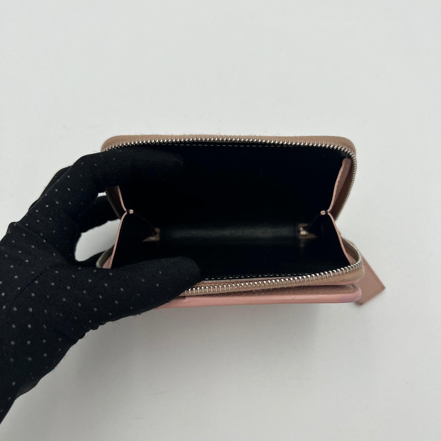YSL Pale Pink Grained Leather Rive Gauche Compact Zip Around Wallet