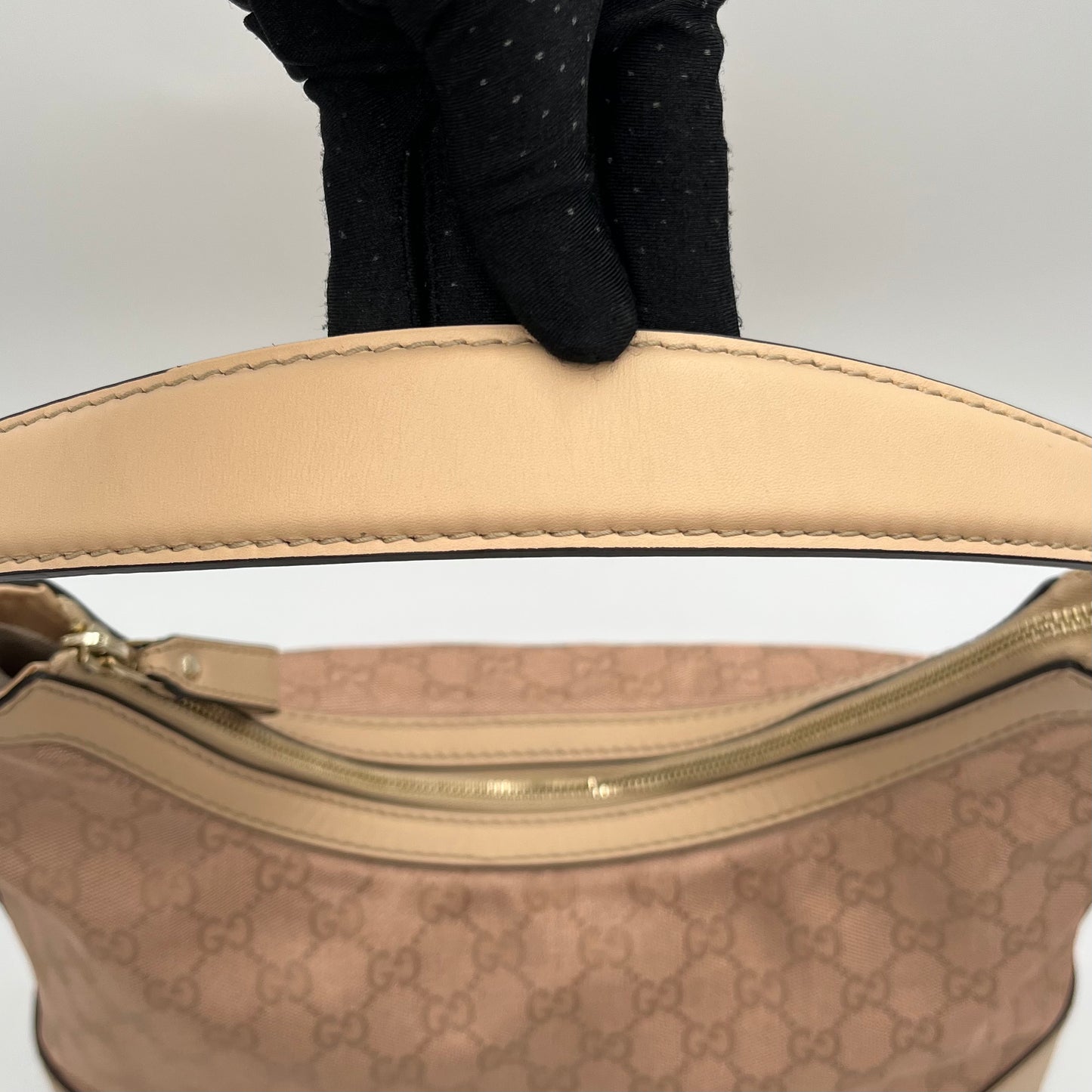 Gucci Pink Monogram Canvas and Beige Leather Lovely Heart Hobo Bag