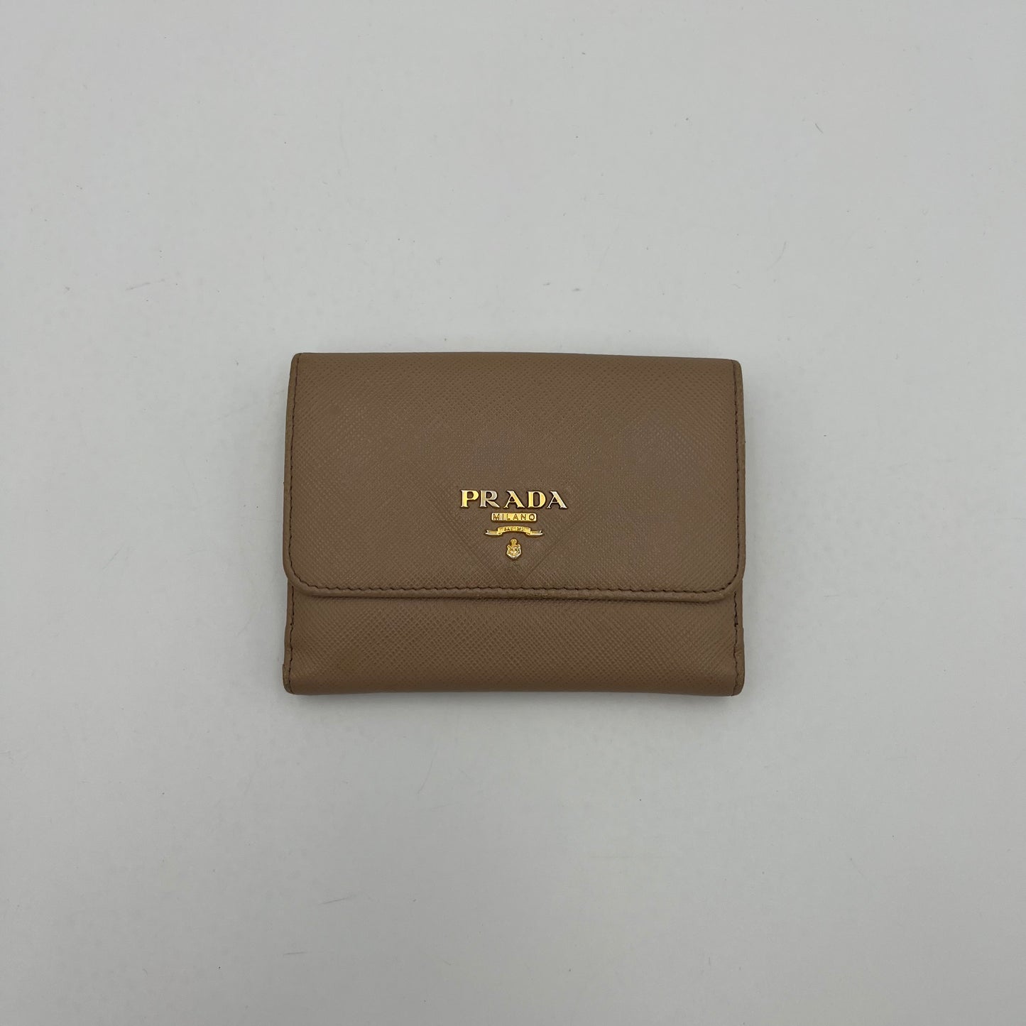 Prada Beige Saffiano Multicolor Interior French Compact Wallet