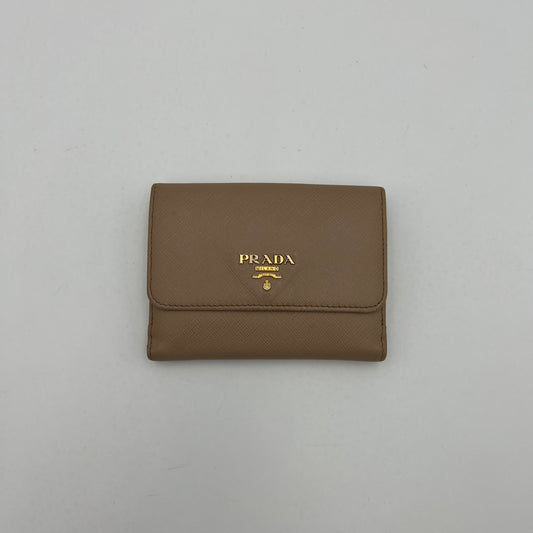 Prada Beige Saffiano Multicolor Interior French Compact Wallet