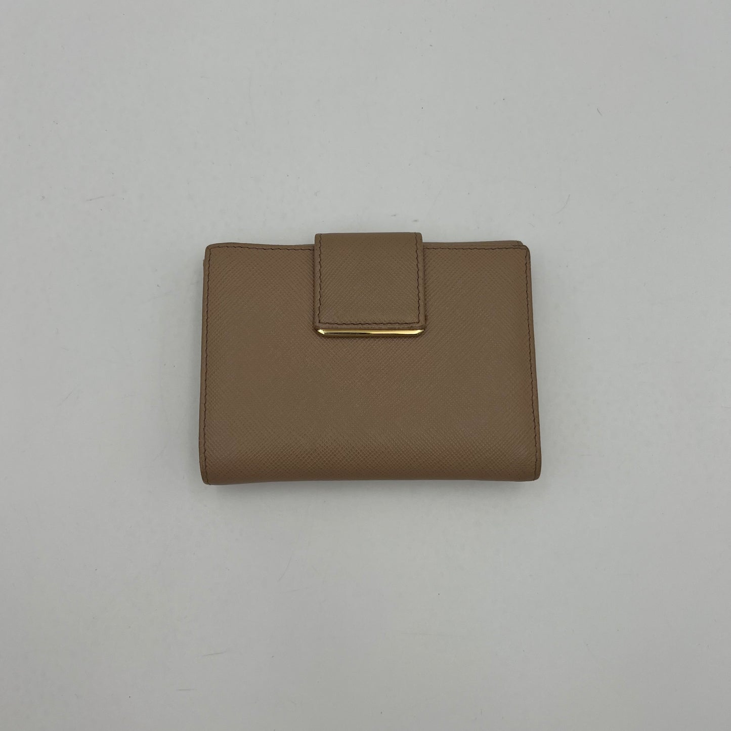 Prada Beige Saffiano Multicolor Interior French Compact Wallet