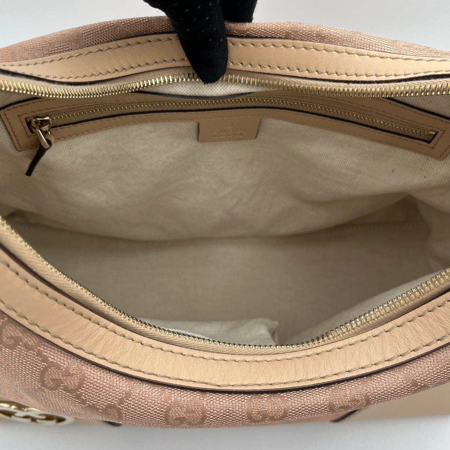 Gucci Pink Monogram Canvas and Beige Leather Lovely Heart Hobo Bag