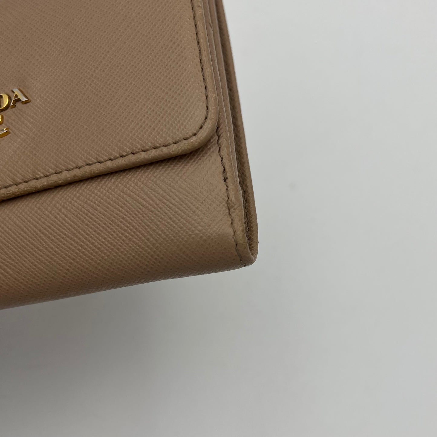 Prada Beige Saffiano Multicolor Interior French Compact Wallet