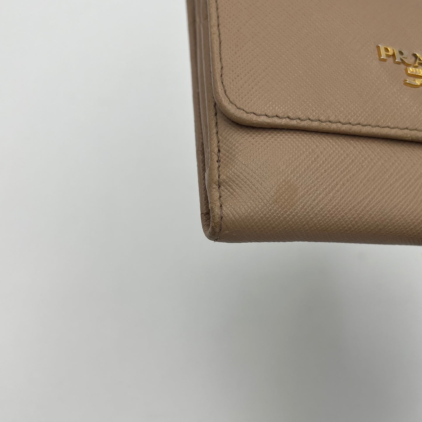Prada Beige Saffiano Multicolor Interior French Compact Wallet
