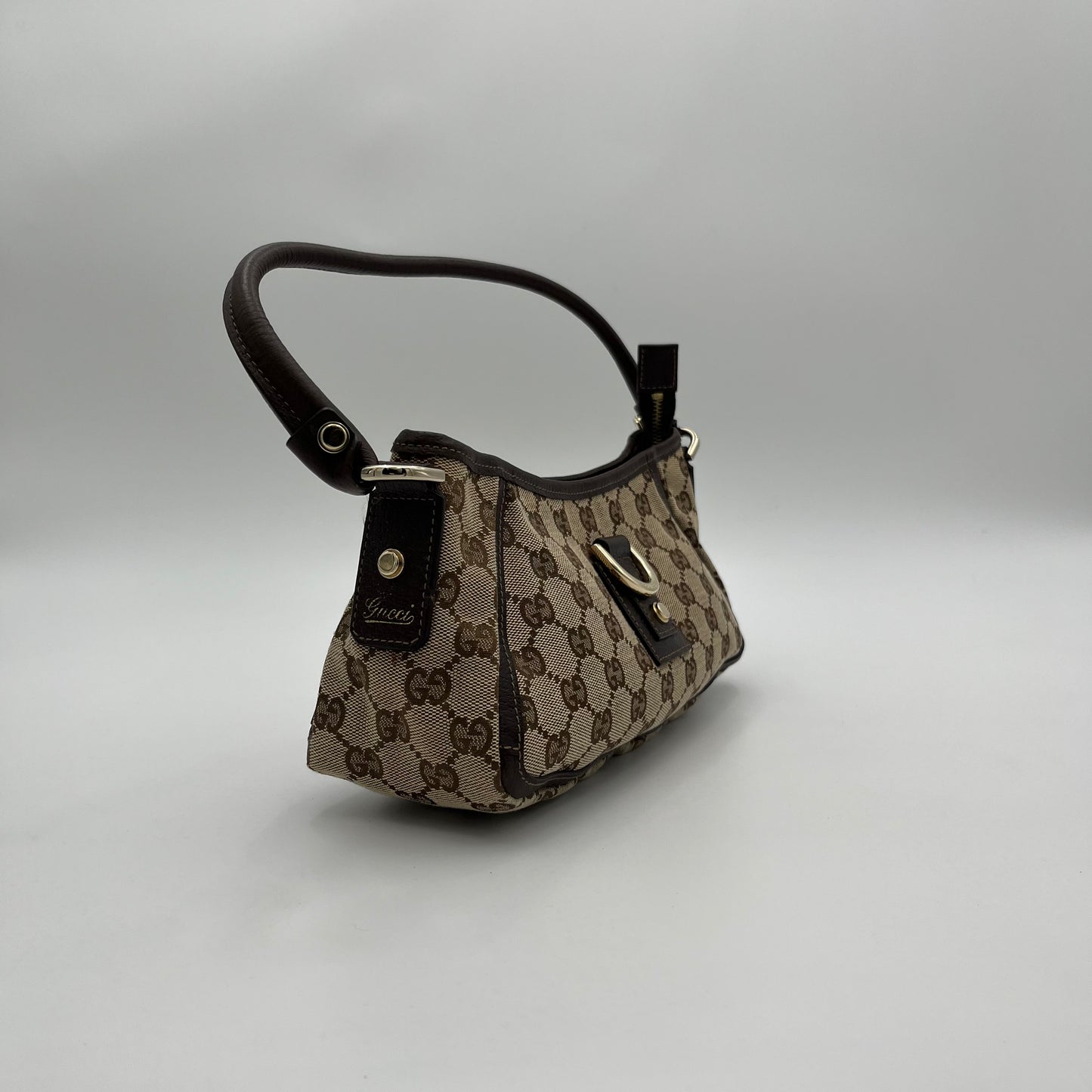 Gucci Brown Monogram Canvas and Leather Abbey D-Ring Pochette