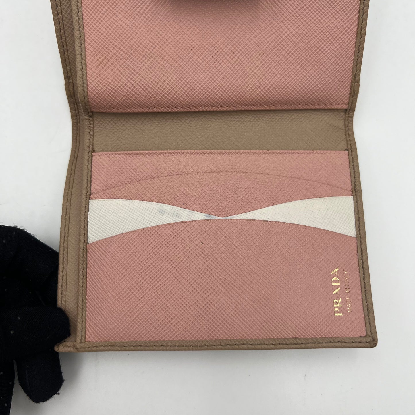 Prada Beige Saffiano Multicolor Interior French Compact Wallet