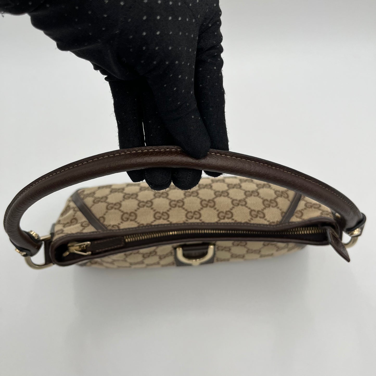 Gucci Brown Monogram Canvas and Leather Abbey D-Ring Pochette