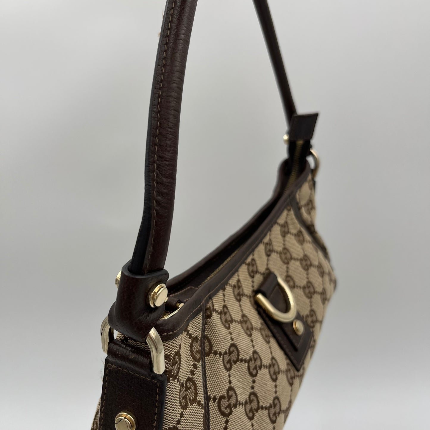 Gucci Brown Monogram Canvas and Leather Abbey D-Ring Pochette