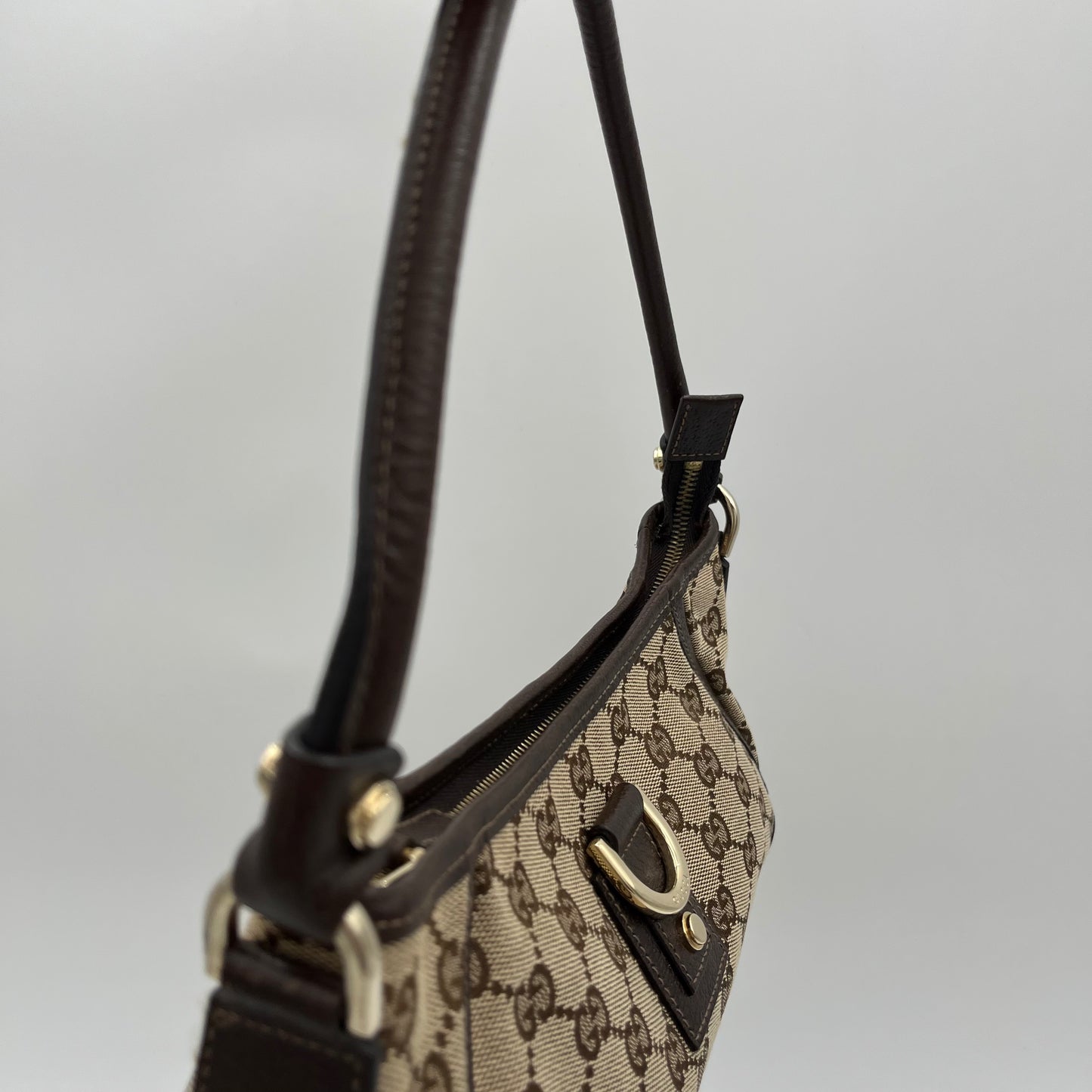 Gucci Brown Monogram Canvas and Leather Abbey D-Ring Pochette