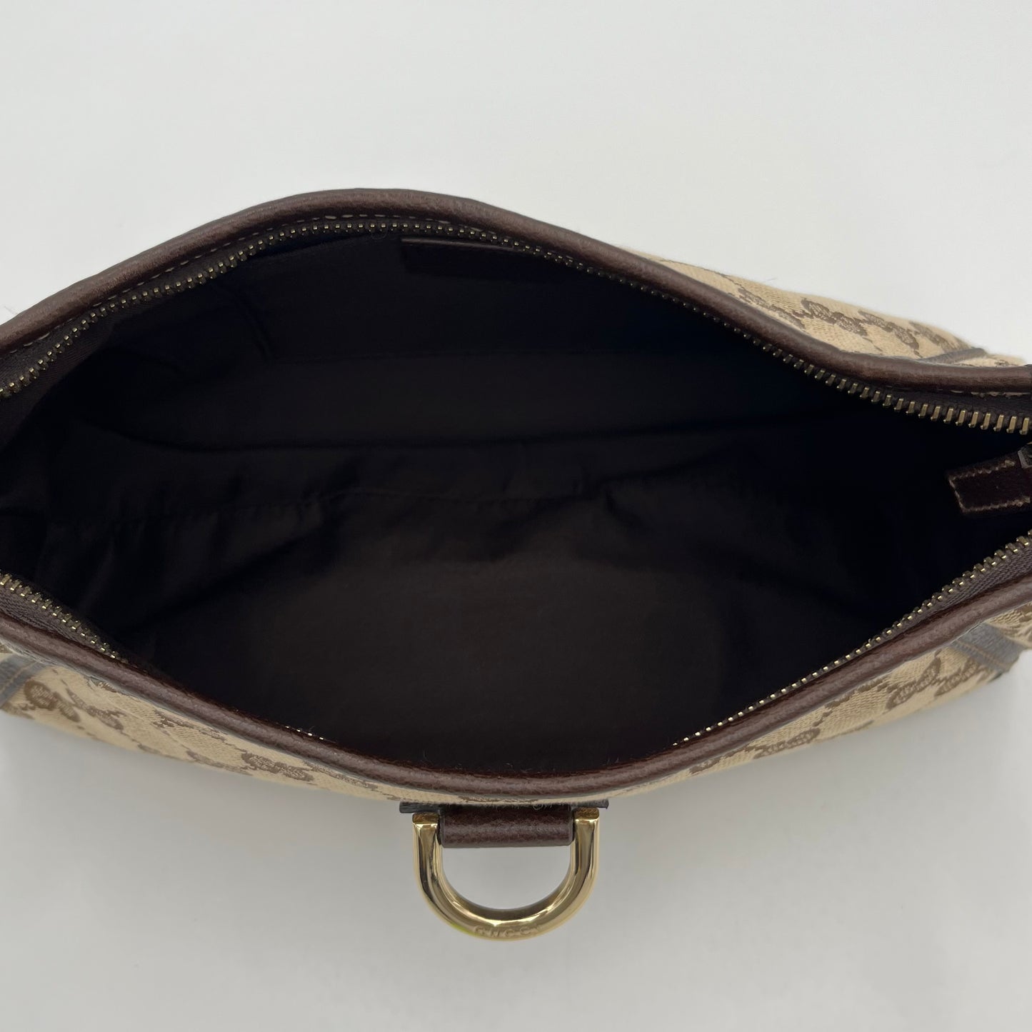 Gucci Brown Monogram Canvas and Leather Abbey D-Ring Pochette