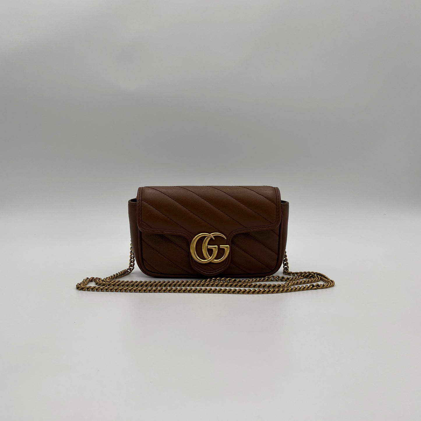 Gucci Brown Leather Matelasse Marmont Super Mini Crossbody
