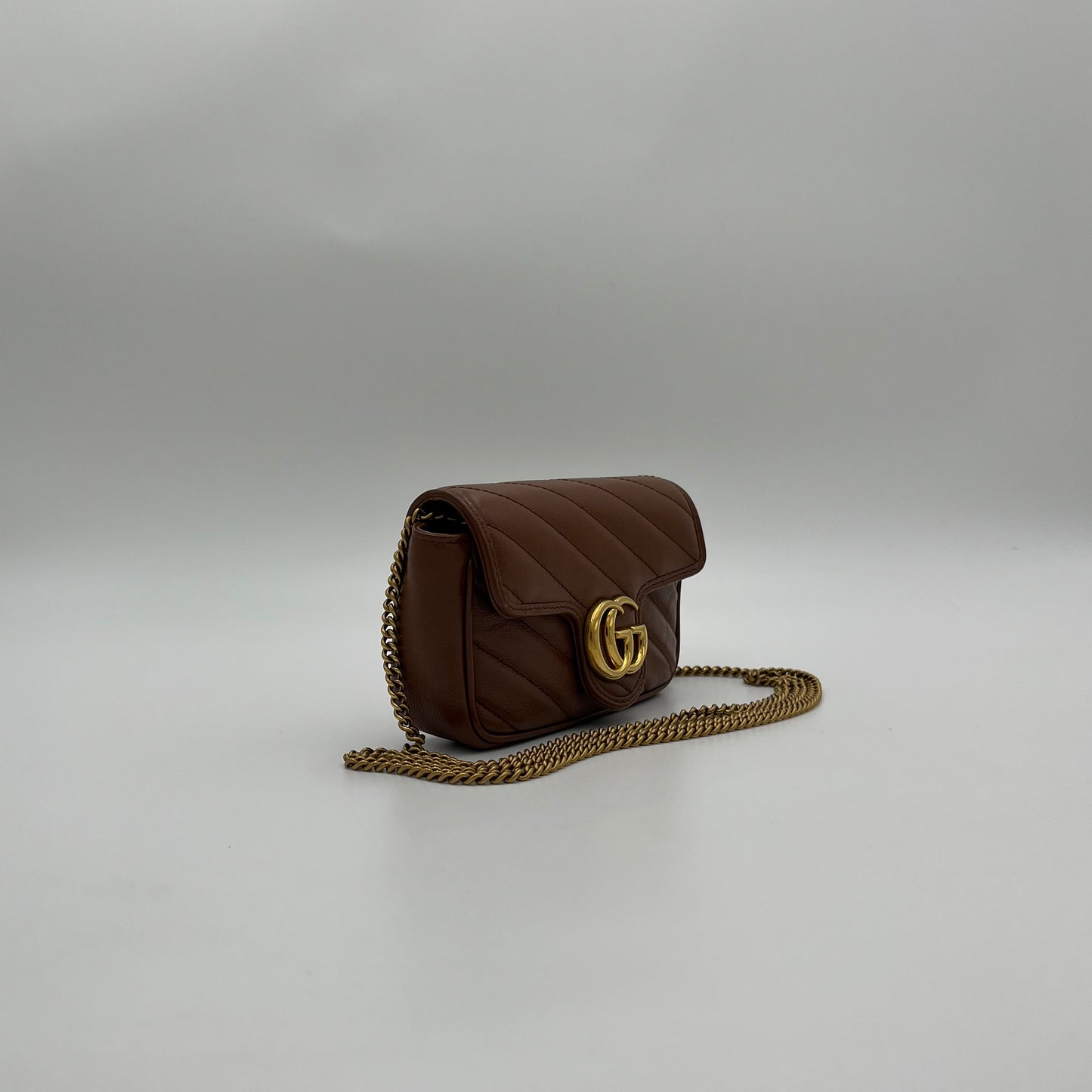Gucci Brown Leather Matelasse Marmont Super Mini Crossbody