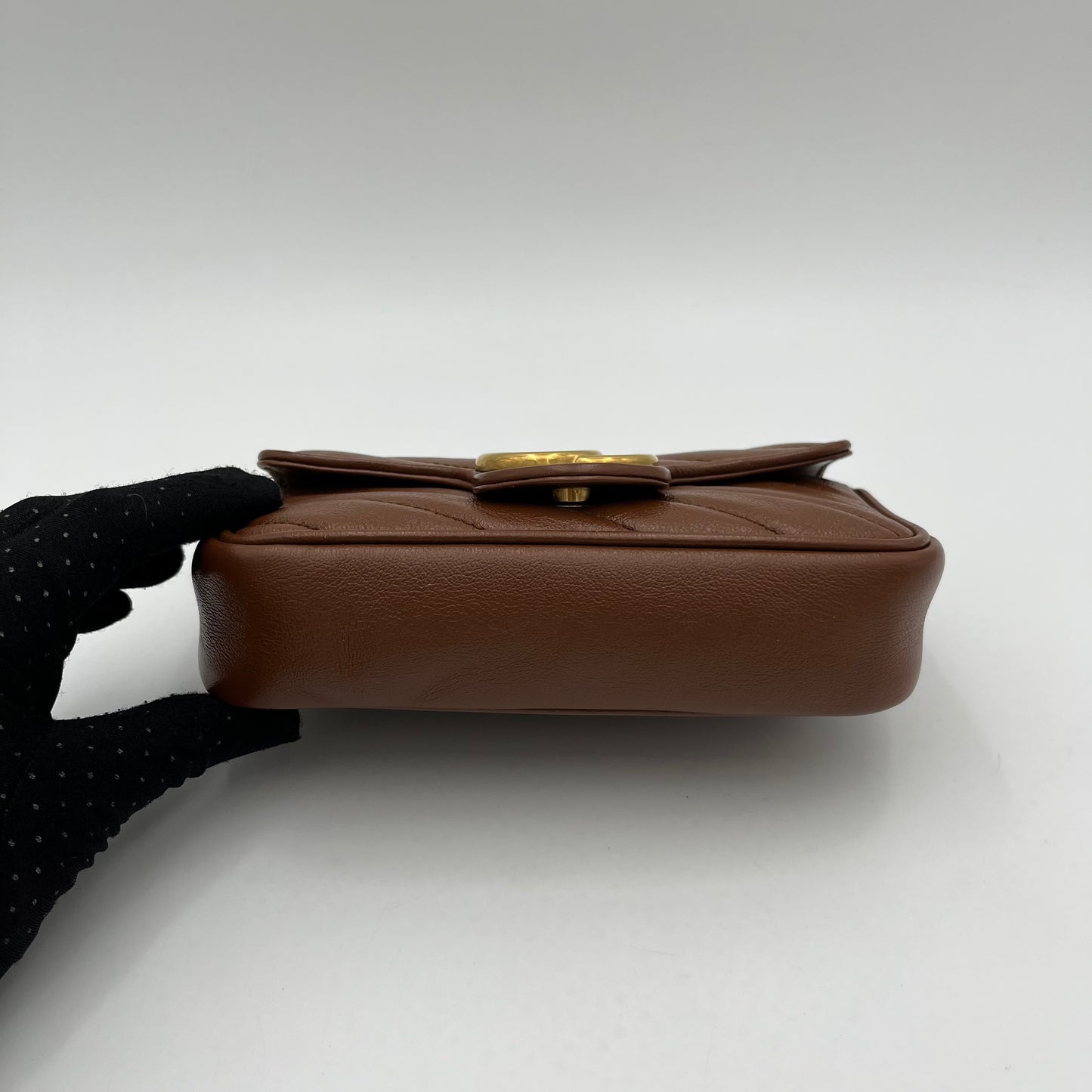 Gucci Brown Leather Matelasse Marmont Super Mini Crossbody