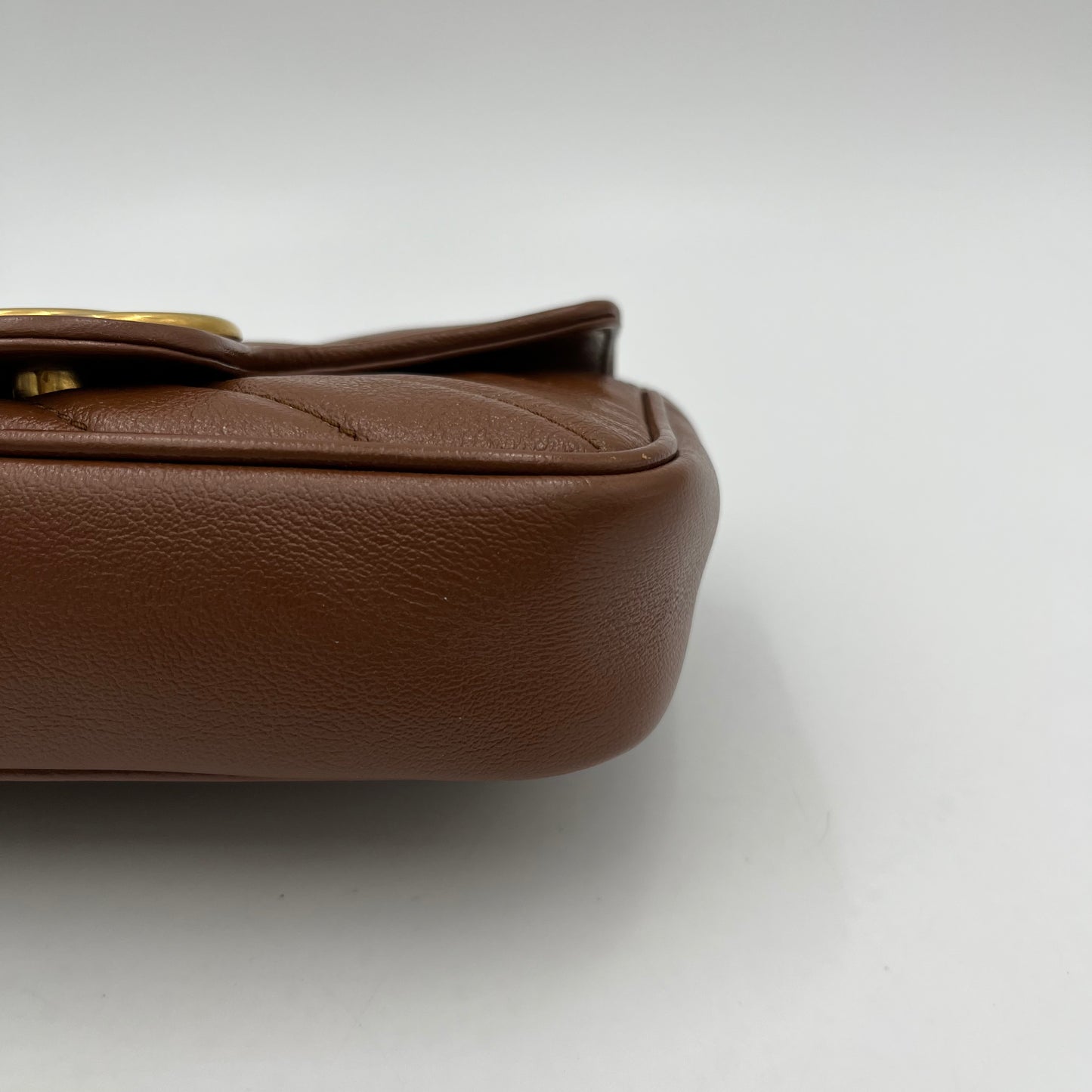 Gucci Brown Leather Matelasse Marmont Super Mini Crossbody