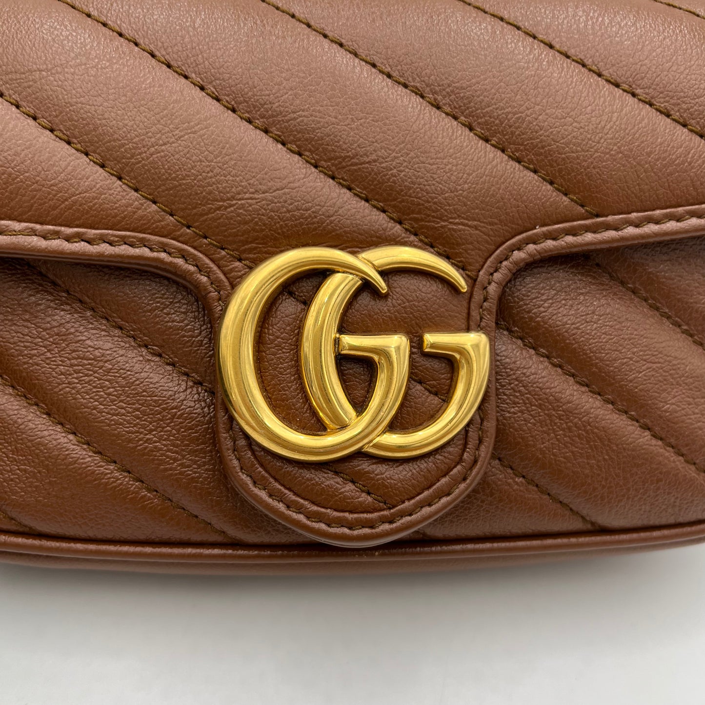 Gucci Brown Leather Matelasse Marmont Super Mini Crossbody