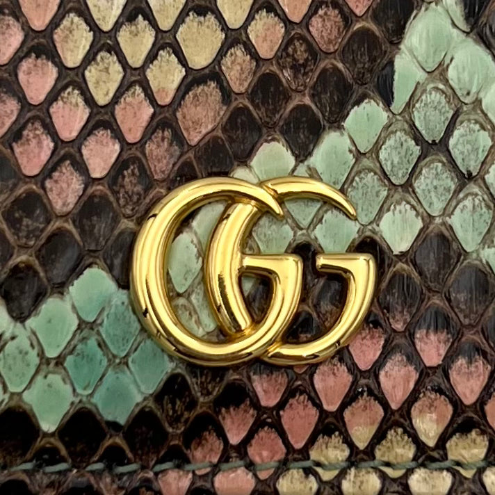 Gucci Multicolor Python Marmont Bifold Short Wallet GHW