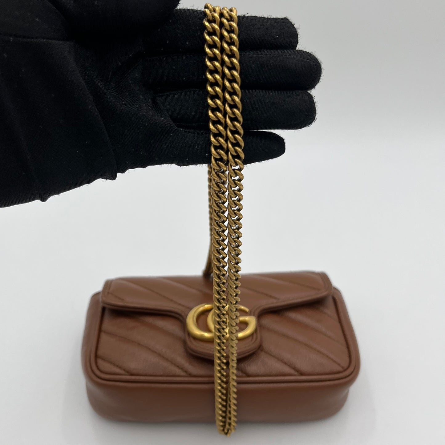 Gucci Brown Leather Matelasse Marmont Super Mini Crossbody