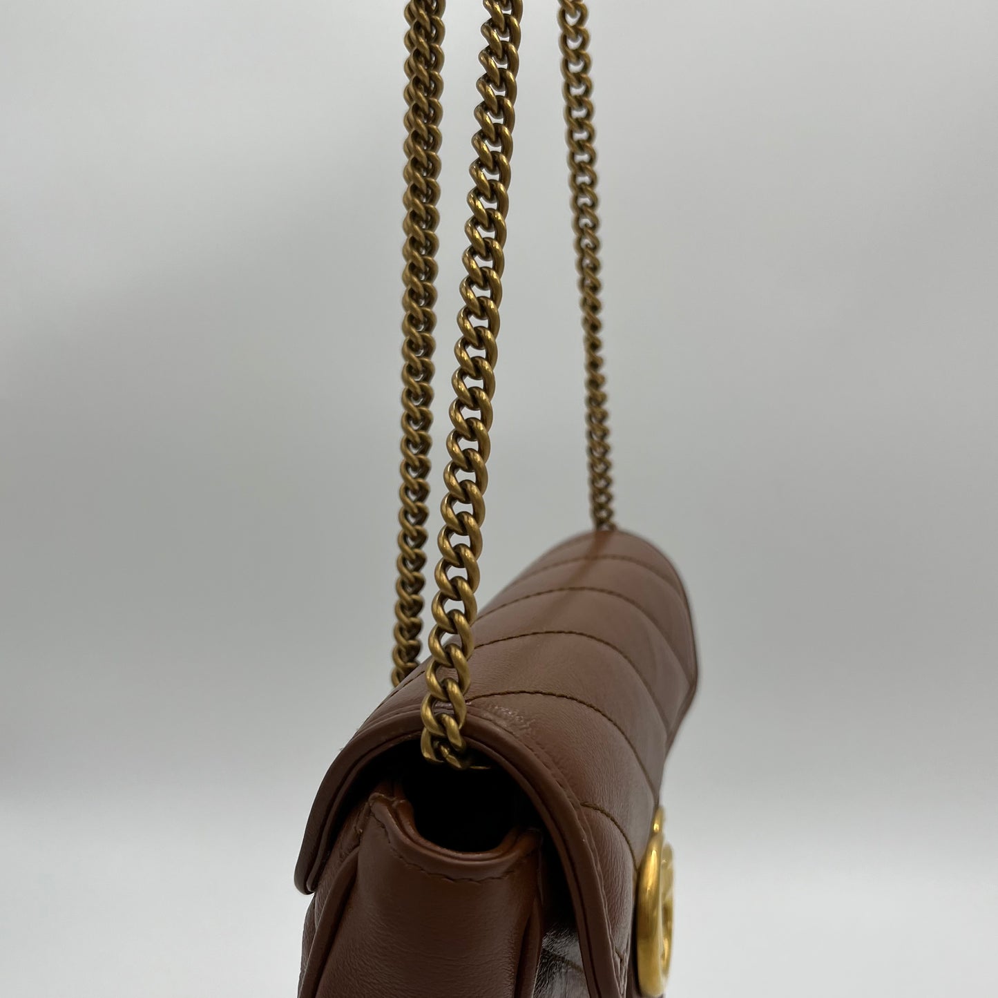 Gucci Brown Leather Matelasse Marmont Super Mini Crossbody