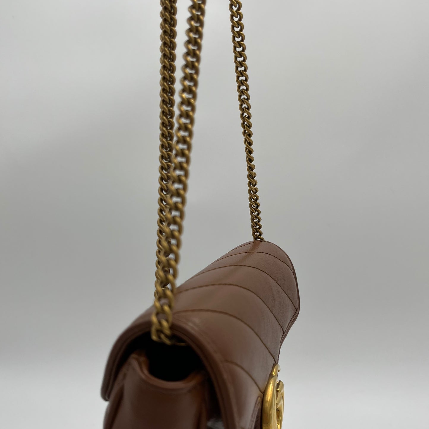 Gucci Brown Leather Matelasse Marmont Super Mini Crossbody