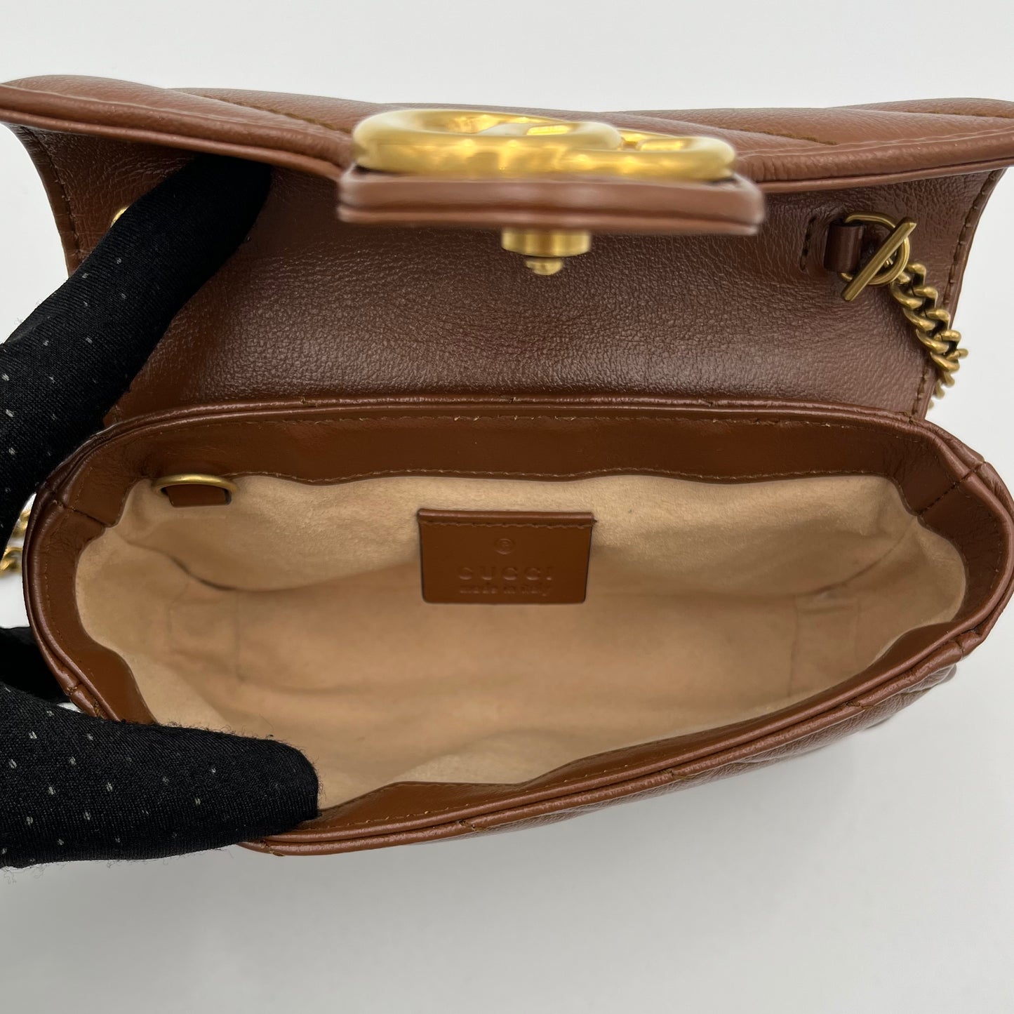 Gucci Brown Leather Matelasse Marmont Super Mini Crossbody