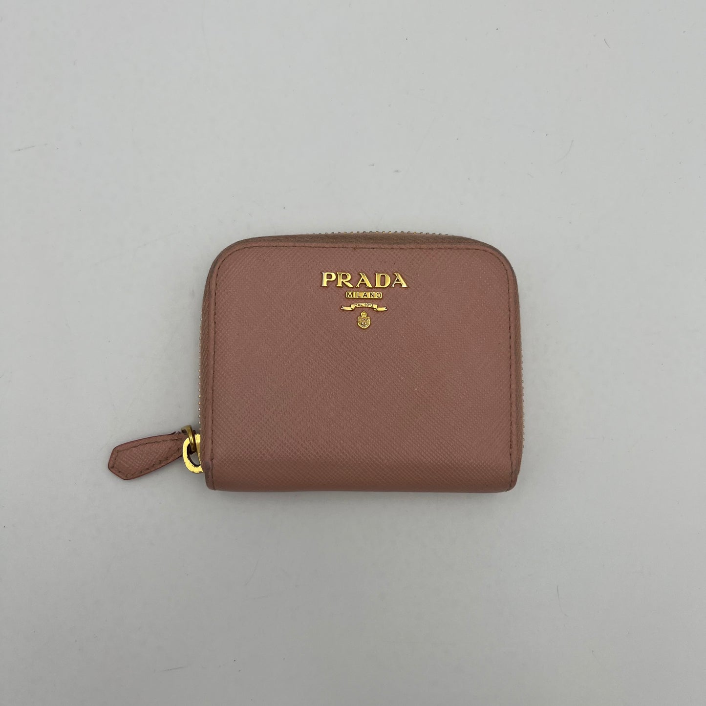 Prada Light Pink Saffiano Zippy Card Wallet GHW