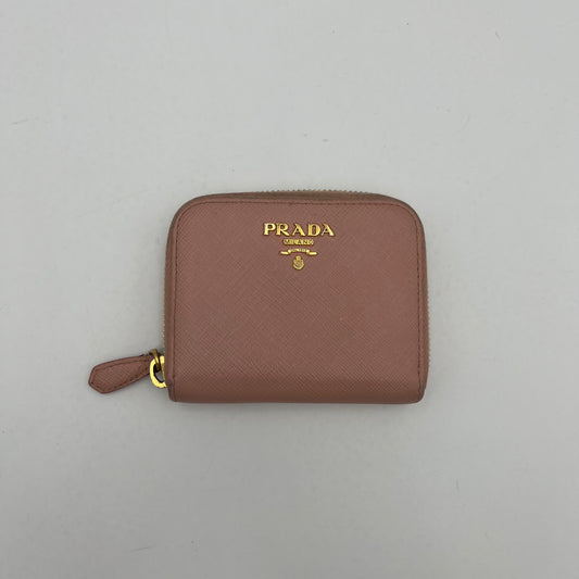 Prada Light Pink Saffiano Zippy Card Wallet GHW