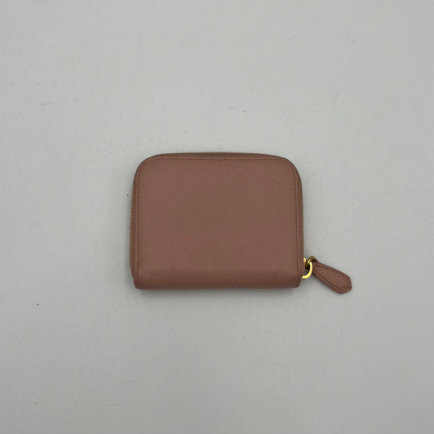 Prada Light Pink Saffiano Zippy Card Wallet GHW