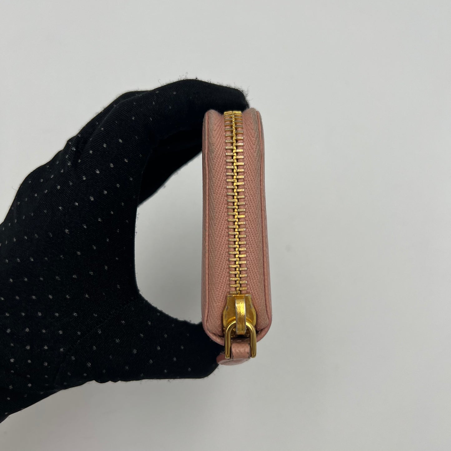 Prada Light Pink Saffiano Zippy Card Wallet GHW