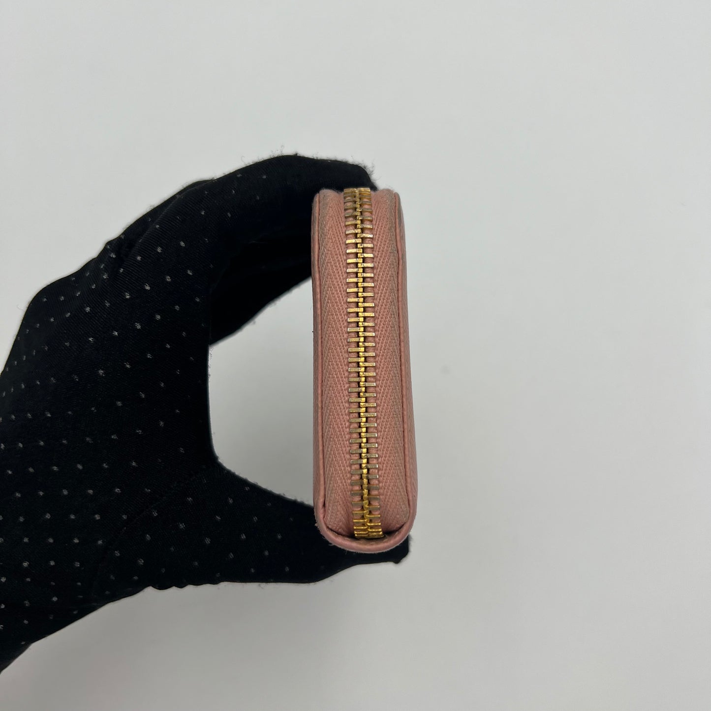 Prada Light Pink Saffiano Zippy Card Wallet GHW