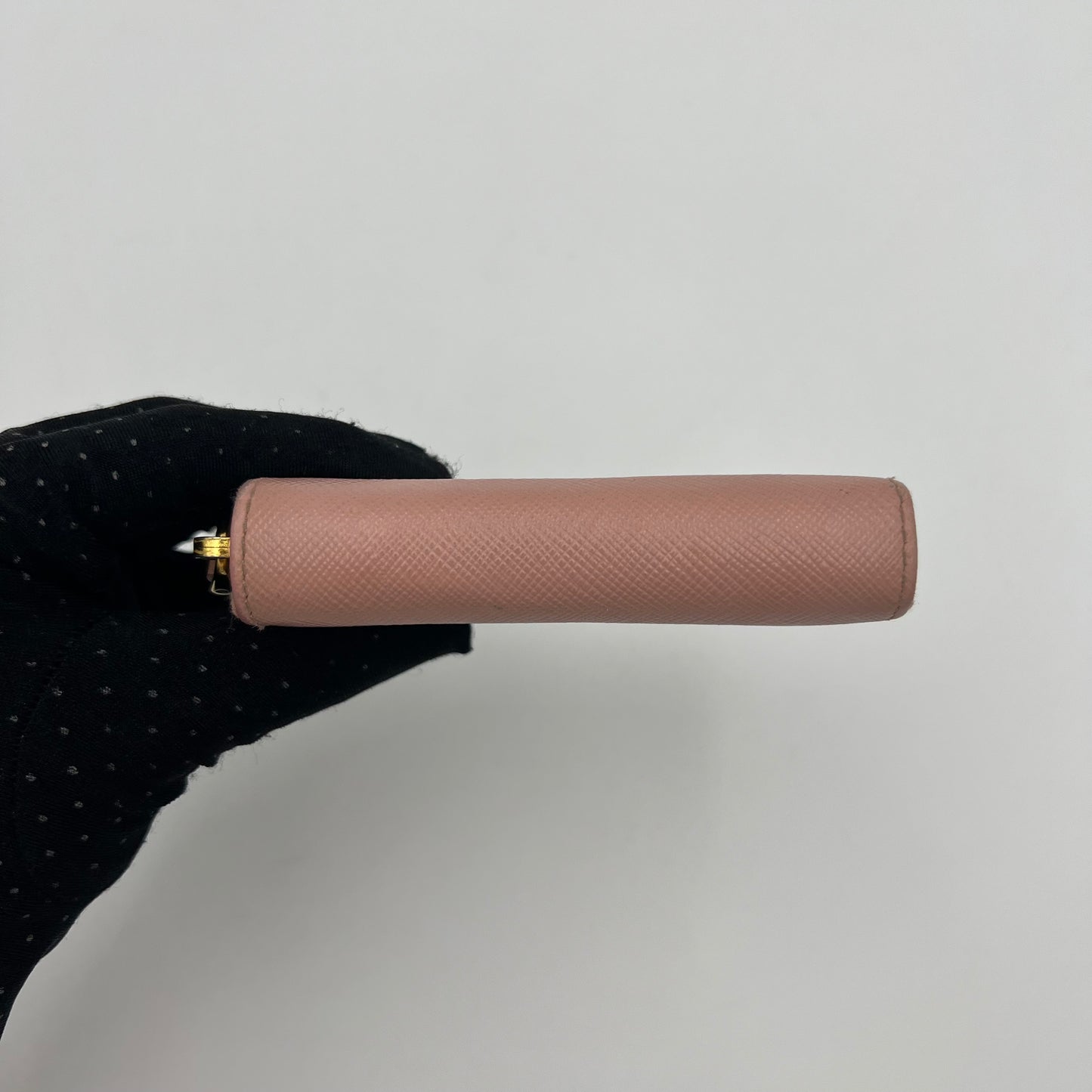 Prada Light Pink Saffiano Zippy Card Wallet GHW