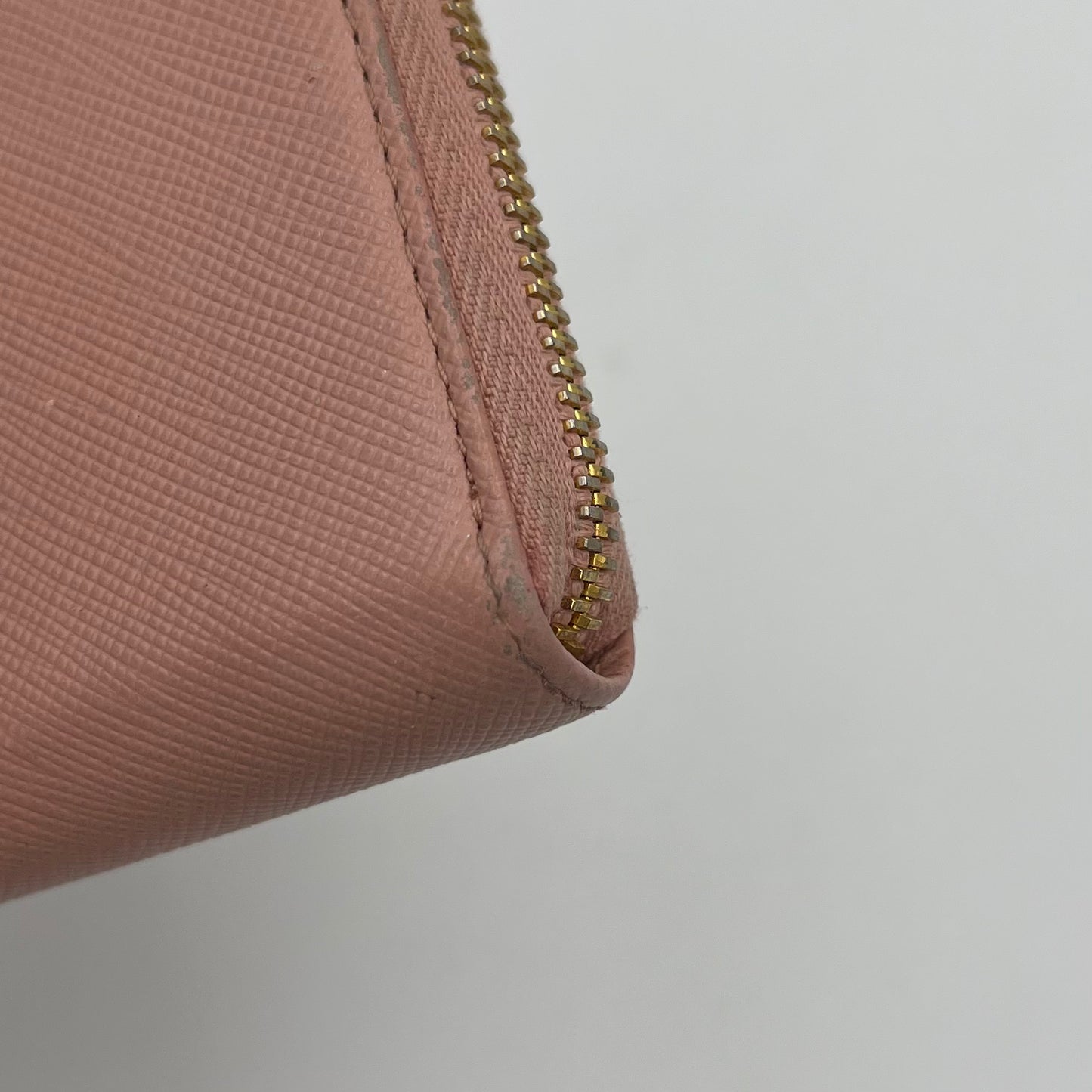 Prada Light Pink Saffiano Zippy Card Wallet GHW