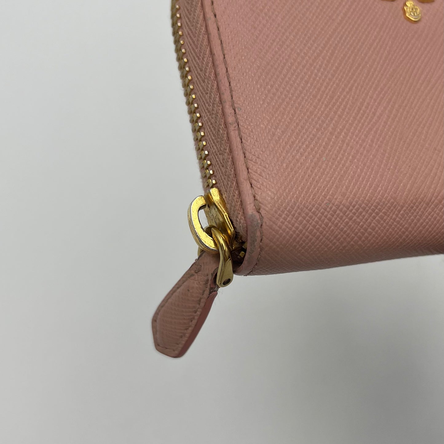 Prada Light Pink Saffiano Zippy Card Wallet GHW