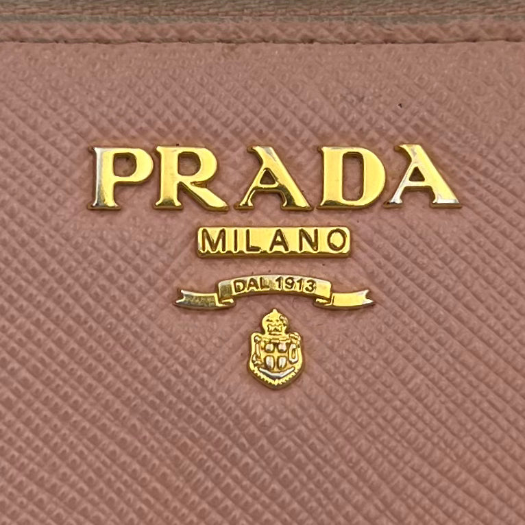 Prada Light Pink Saffiano Zippy Card Wallet GHW