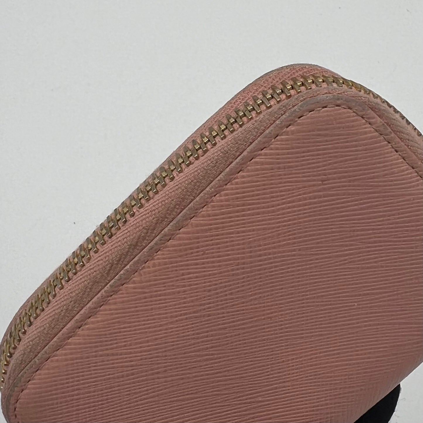 Prada Light Pink Saffiano Zippy Card Wallet GHW