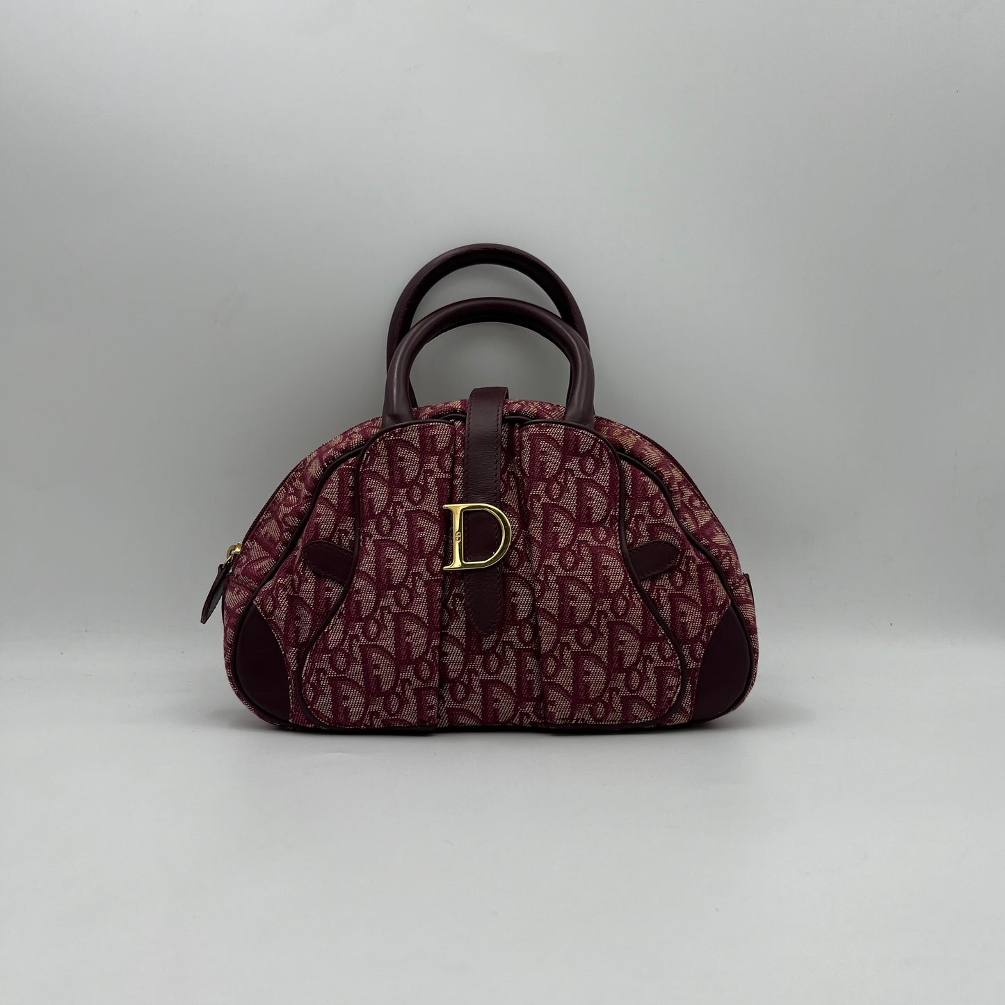 Christian Dior Galliano Red Monogram D Buckle Double Saddle Bowler