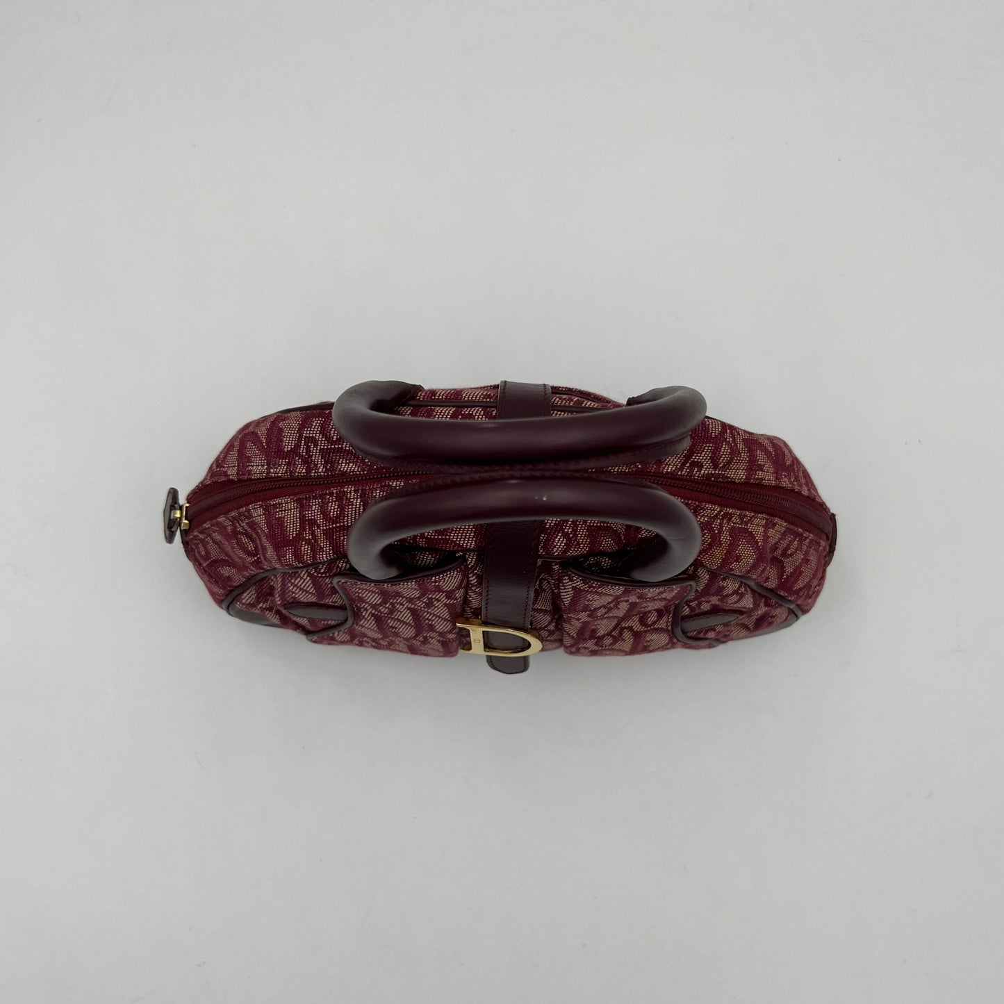 Christian Dior Galliano Red Monogram D Buckle Double Saddle Bowler