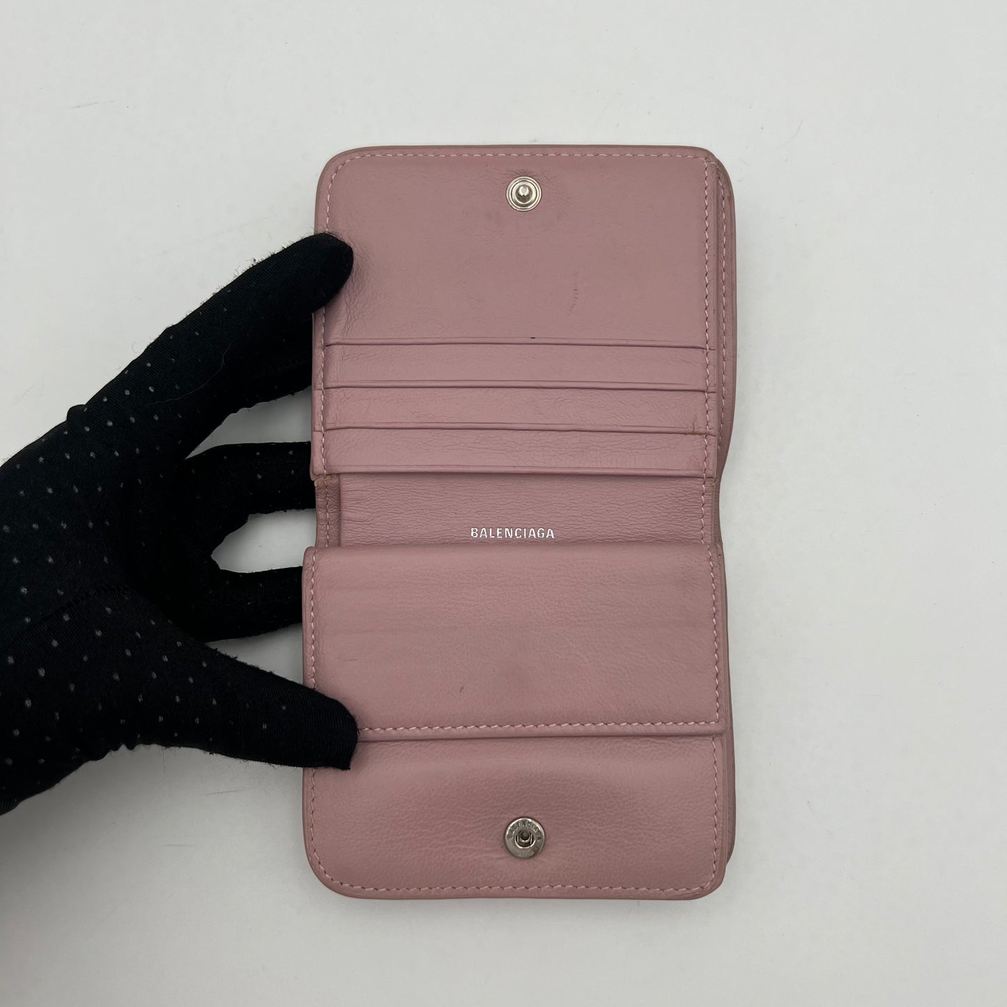 Balenciaga Powder Pink Leather Cash Flap Card Wallet