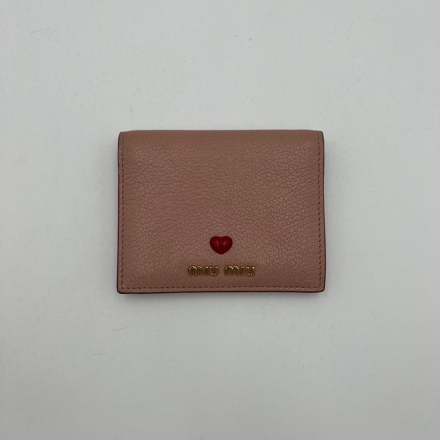 Miu Miu Nude Pink Leather Madras Heart Bifold Short Wallet